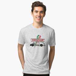 Tony Kart logo on a white fleck colour Tri-blend T-Shirt